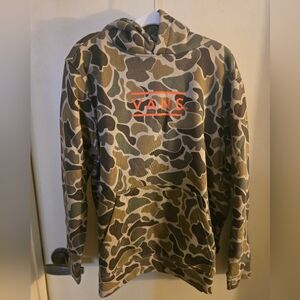 NWT Vans Kids Camo Hoodie with Bold Orange Logo